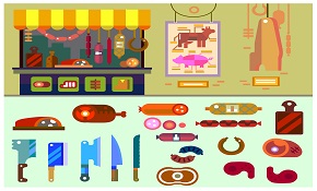 Variety of food in the butcher shop